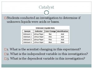 Catalyst Students conducted an investigation to determine if