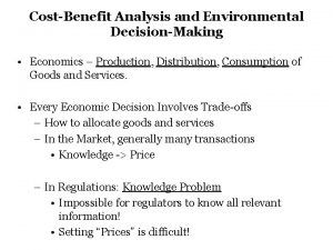 CostBenefit Analysis and Environmental DecisionMaking Economics Production Distribution