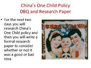 Chinas One Child Policy DBQ and Research Paper