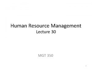 Human Resource Management Lecture 30 MGT 350 1