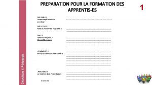 PREPARATION POUR LA FORMATION DES APPRENTISES QUI PARLE