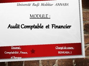 Universit Badji Mokhtar ANNABA MODULE Audit Comptable et