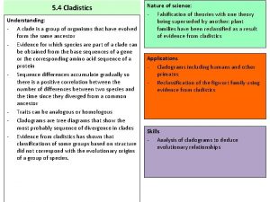 5 4 Cladistics Understanding A clade is a