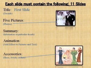 Each slide must contain the following 11 Slides
