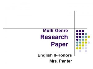 MultiGenre Research Paper English IIHonors Mrs Panter Introduction