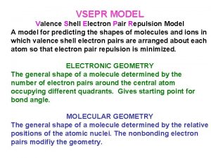 VSEPR MODEL Valence Shell Electron Pair Repulsion Model