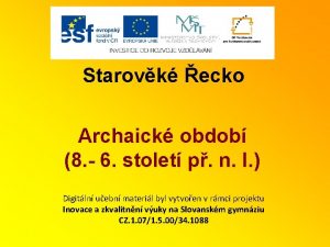 Starovk ecko Archaick obdob 8 6 stolet p