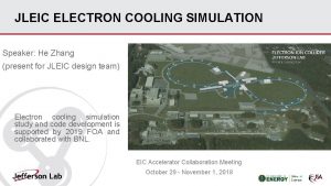 JLEIC ELECTRON COOLING SIMULATION Speaker He Zhang present