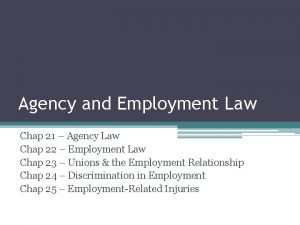 Agency and Employment Law Chap 21 Agency Law