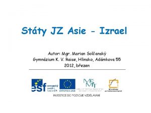 Stty JZ Asie Izrael Autor Mgr Marian Solansk