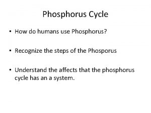 Phosphorus Cycle How do humans use Phosphorus Recognize