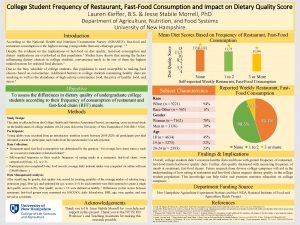 College Student Frequency of Restaurant FastFood Consumption and