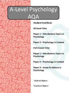ALevel Psychology AQA Student Hand Book AS Level