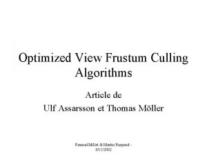 Optimized View Frustum Culling Algorithms Article de Ulf