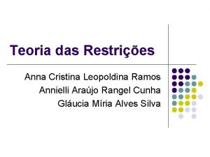 Teoria das Restries Anna Cristina Leopoldina Ramos Annielli