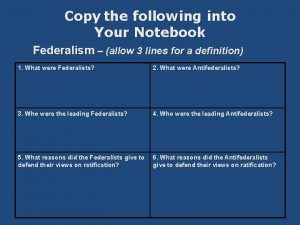 Copy the following into Your Notebook Federalism allow