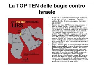 La TOP TEN delle bugie contro Israele Bugia