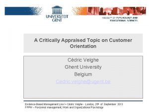 A Critically Appraised Topic on Customer Orientation Cdric