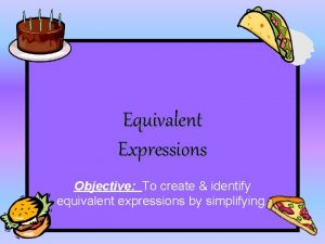 Equivalent Expressions Objective To create identify equivalent expressions
