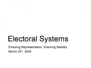 Electoral Systems Ensuring Representation Ensuring Stability March 25