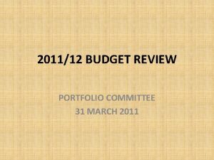 201112 BUDGET REVIEW PORTFOLIO COMMITTEE 31 MARCH 2011