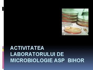 ACTIVITATEA LABORATORULUI DE MICROBIOLOGIE ASP BIHOR Laboratorul de
