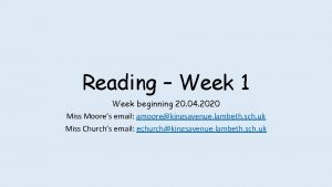 Reading Week 1 Week beginning 20 04 2020