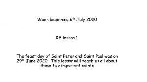 Week beginning 6 th July 2020 RE lesson