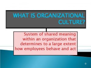 WHAT IS ORGANIZATIONAL CULTURE System of shared meaning