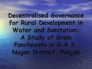 Decentralised Governance for Rural Development in Water and