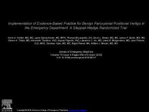 Implementation of EvidenceBased Practice for Benign Paroxysmal Positional
