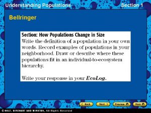 Understanding Populations Bellringer Section 1 Understanding Populations Section