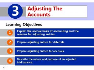 3 Adjusting The Accounts Learning Objectives 3 1