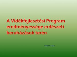 A Vidkfejlesztsi Program eredmnyessge erdszeti beruhzsok tern Bak