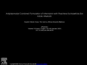 Antiplasmodial Combined Formulation of Artemisinin with Peschiera fuchsiaefolia