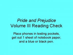 Pride and Prejudice Volume III Reading Check Place