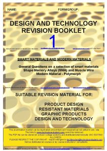 NAME FORMGROUP DESIGN AND TECHNOLOGY REVISION BOOKLET WORLD