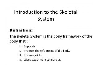 Introduction to the Skeletal System Definition The skeletal