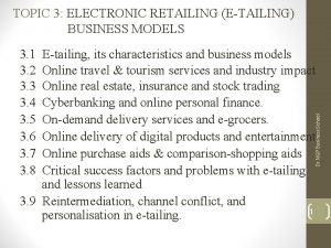 TOPIC 3 ELECTRONIC RETAILING ETAILING BUSINESS MODELS Etailing