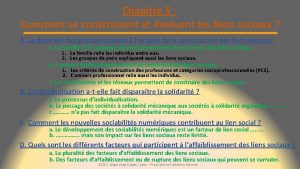 Chapitre 5 Comment se construisent et voluent les