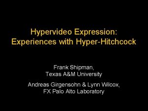 Hypervideo Expression Experiences with HyperHitchcock Frank Shipman Texas