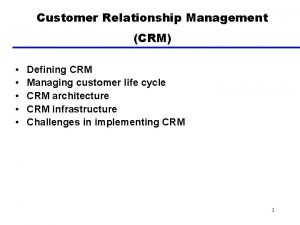 Customer Relationship Management CRM Defining CRM Managing customer