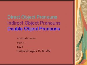 Direct Object Pronouns Indirect Object Pronouns Double Object