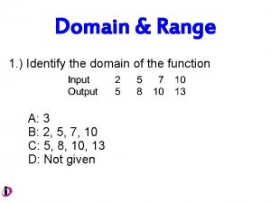 Domain Range 1 Identify the domain of the