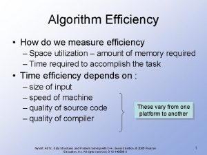 Algorithm Efficiency How do we measure efficiency Space