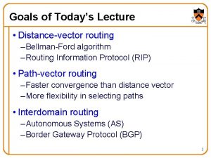 Goals of Todays Lecture Distancevector routing BellmanFord algorithm