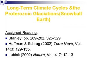 LongTerm Climate Cycles the Proterozoic GlaciationsSnowball Earth Assigned