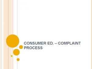 CONSUMER ED COMPLAINT PROCESS THE COMPLAINT PROCESS Start