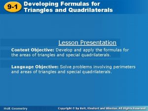 Developing Formulas for Developing Formulas 9 1 Triangles