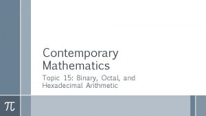 Contemporary Mathematics Topic 15 Binary Octal and Hexadecimal